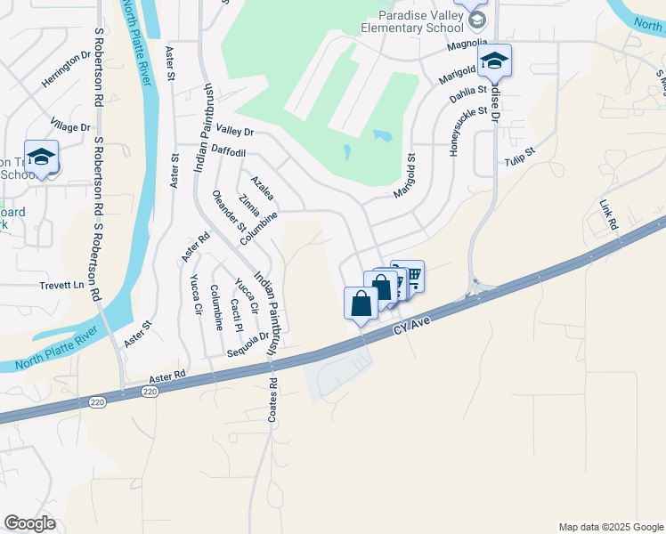map of restaurants, bars, coffee shops, grocery stores, and more near 224 Honeysuckle Street in Casper