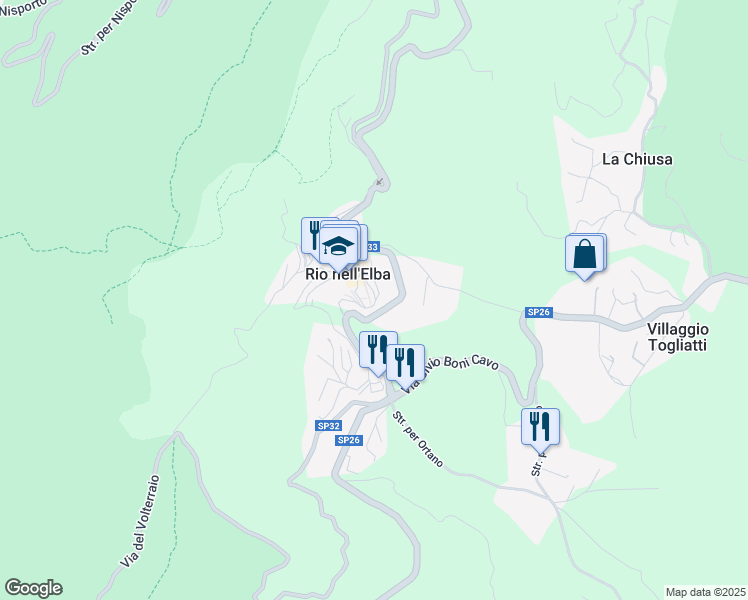 map of restaurants, bars, coffee shops, grocery stores, and more near 48 Via Giuseppe Mazzini in Rio Nell'elba