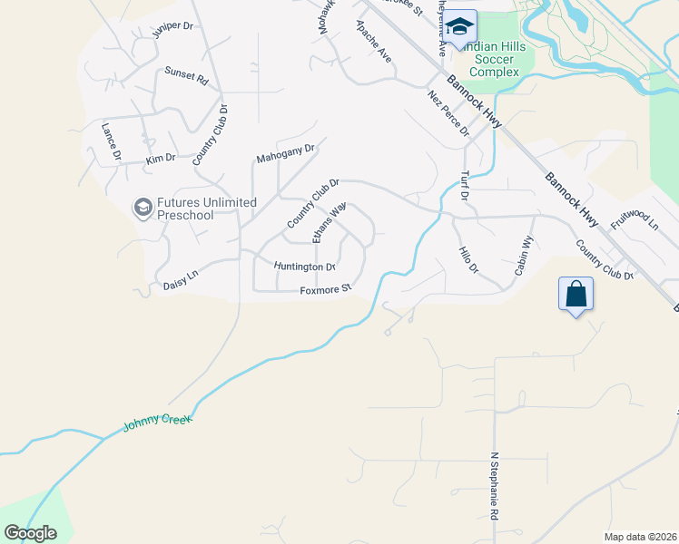 map of restaurants, bars, coffee shops, grocery stores, and more near 1463 Huntington Drive in Pocatello