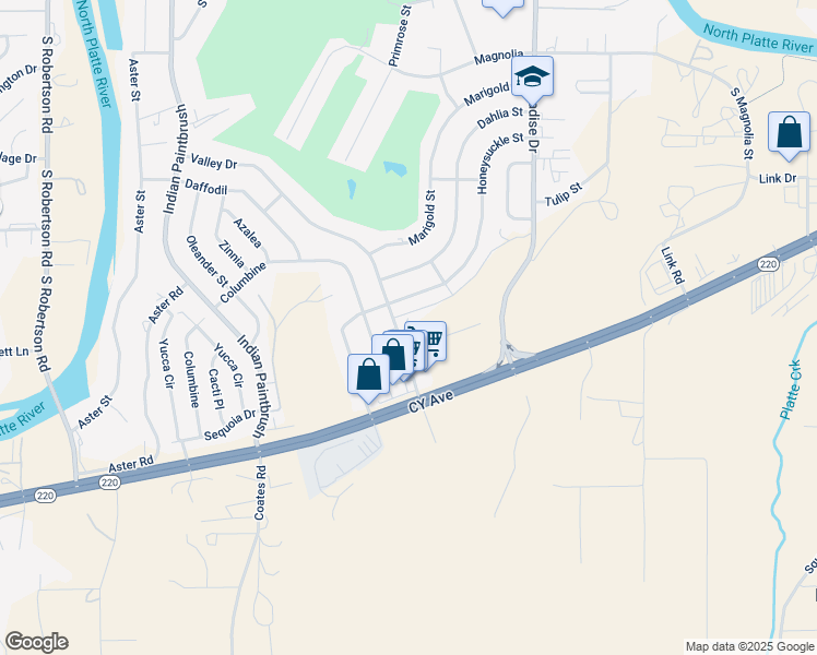 map of restaurants, bars, coffee shops, grocery stores, and more near 185 Valley Drive in Casper