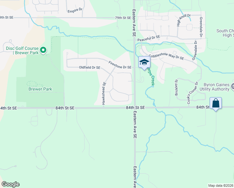 map of restaurants, bars, coffee shops, grocery stores, and more near 684 Braeside Drive Southeast in Byron Center