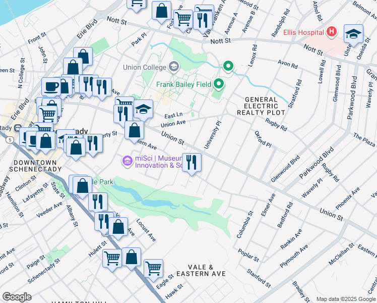 map of restaurants, bars, coffee shops, grocery stores, and more near 862 Union Street in Schenectady