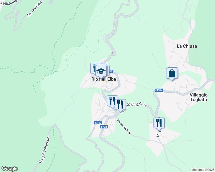 map of restaurants, bars, coffee shops, grocery stores, and more near 24 Via Aldo Moro in Rio Nell'elba