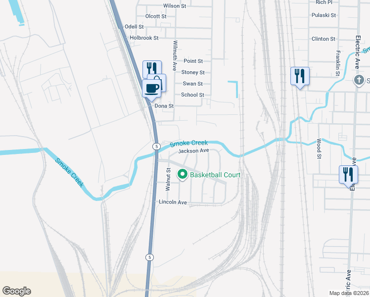 map of restaurants, bars, coffee shops, grocery stores, and more near 46 Jackson Avenue in Lackawanna