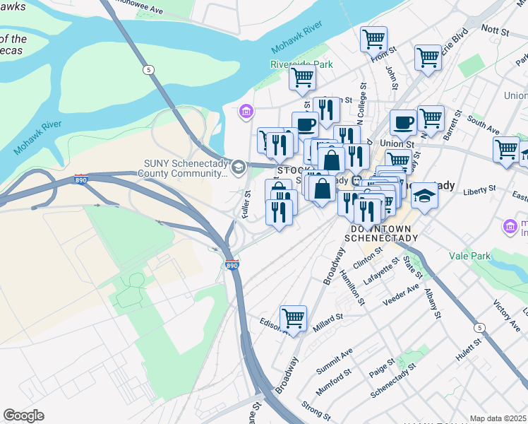 map of restaurants, bars, coffee shops, grocery stores, and more near 4 Fuller Street in Schenectady