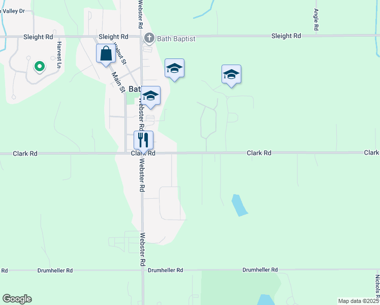 map of restaurants, bars, coffee shops, grocery stores, and more near 5989 Clark Road in Bath Township