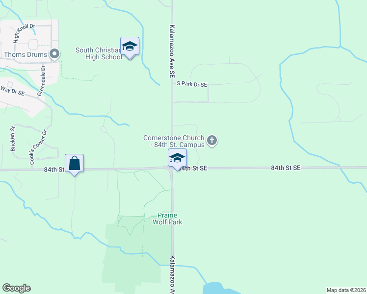 map of restaurants, bars, coffee shops, grocery stores, and more near 8310 Kalamazoo Avenue Southeast in Byron Center
