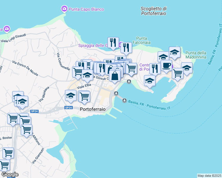 map of restaurants, bars, coffee shops, grocery stores, and more near 2 Viale Elba in Portoferraio