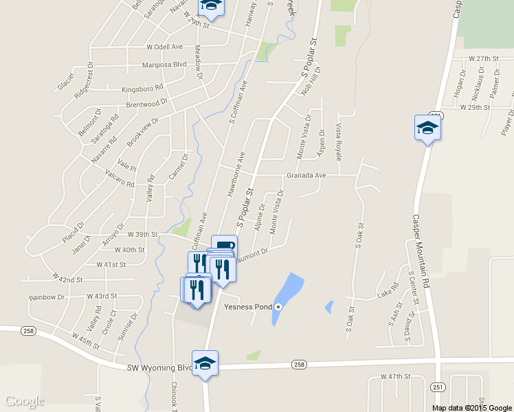 map of restaurants, bars, coffee shops, grocery stores, and more near 1101-3699 Alpine Dr in Casper