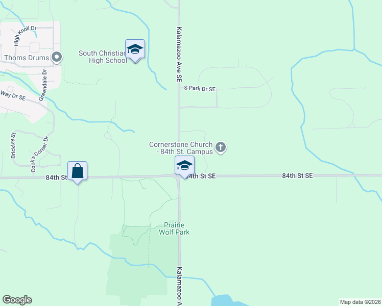 map of restaurants, bars, coffee shops, grocery stores, and more near 8310 Kalamazoo Avenue Southeast in Byron Center