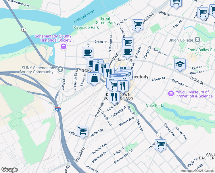 map of restaurants, bars, coffee shops, grocery stores, and more near 328 State Street in Schenectady