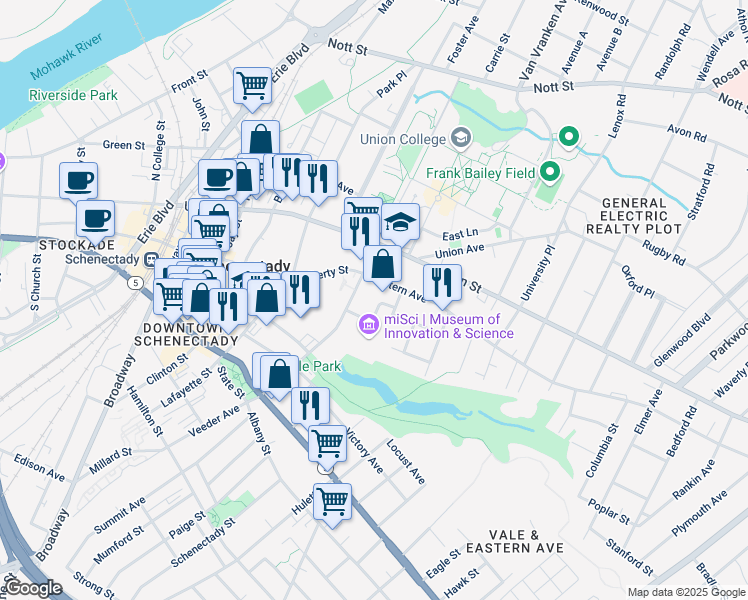 map of restaurants, bars, coffee shops, grocery stores, and more near 4 Nott Terrace Heights in Schenectady