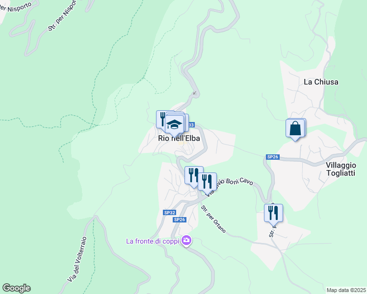 map of restaurants, bars, coffee shops, grocery stores, and more near 24 Via Aldo Moro in Rio Nell'elba