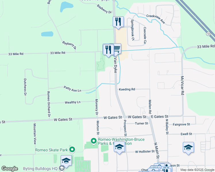 map of restaurants, bars, coffee shops, grocery stores, and more near 70574 Hillside Court in Macomb County