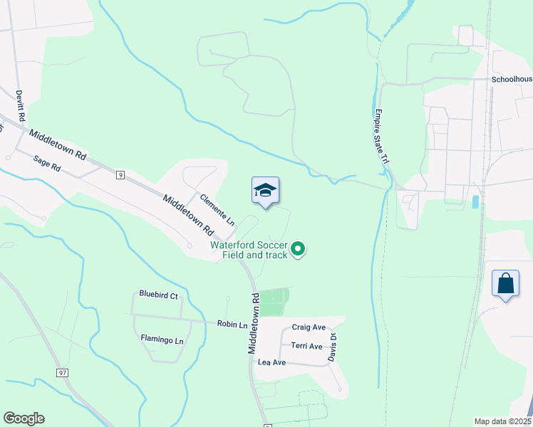 map of restaurants, bars, coffee shops, grocery stores, and more near 125 Middletown Road in Waterford