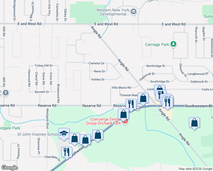 map of restaurants, bars, coffee shops, grocery stores, and more near 62 Villa Maria Road in Buffalo