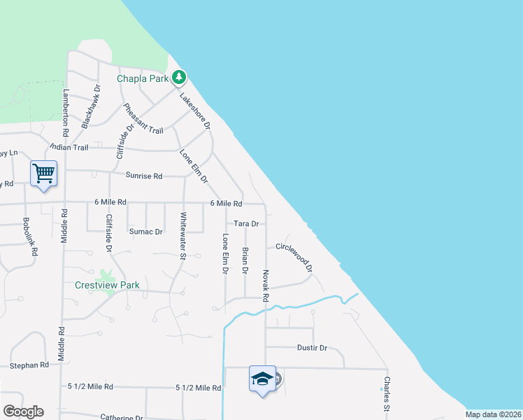 map of restaurants, bars, coffee shops, grocery stores, and more near 2122 Tara Drive in Racine