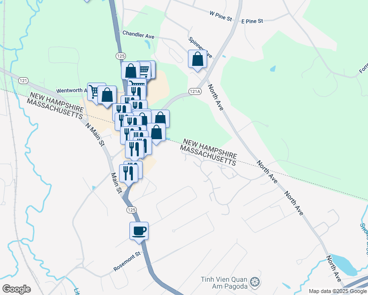 map of restaurants, bars, coffee shops, grocery stores, and more near 9 Lilac Lane in Haverhill