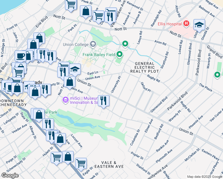 map of restaurants, bars, coffee shops, grocery stores, and more near 862 Union Street in Schenectady