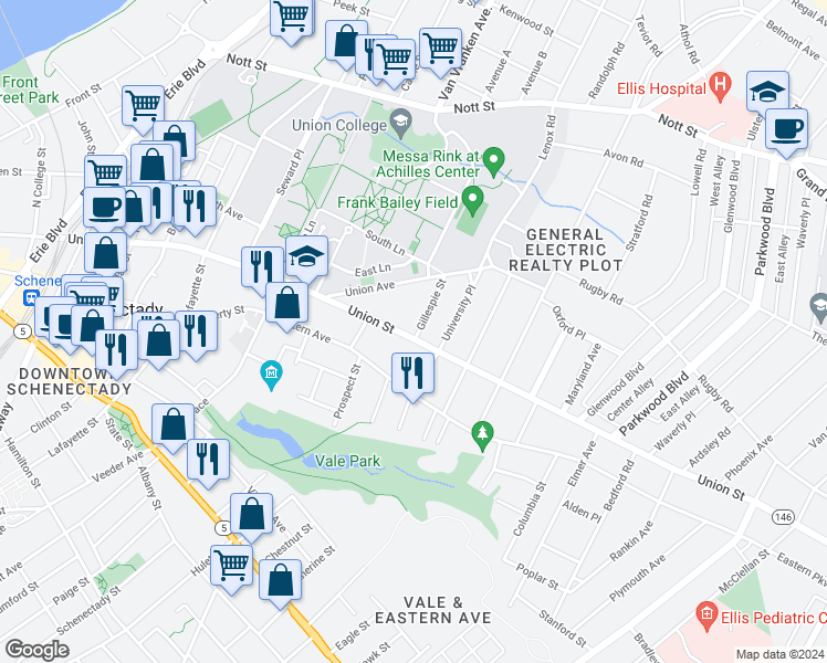 map of restaurants, bars, coffee shops, grocery stores, and more near 862 Union Street in Schenectady