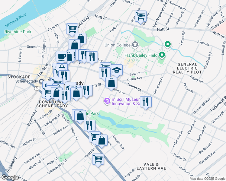 map of restaurants, bars, coffee shops, grocery stores, and more near 8 Landon Terrace in Schenectady