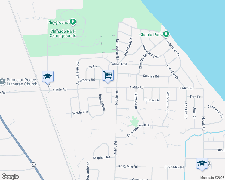 map of restaurants, bars, coffee shops, grocery stores, and more near 6910 Middle Road in Racine