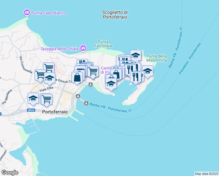 map of restaurants, bars, coffee shops, grocery stores, and more near 2 Via Sebastiano Lambardi in Portoferraio