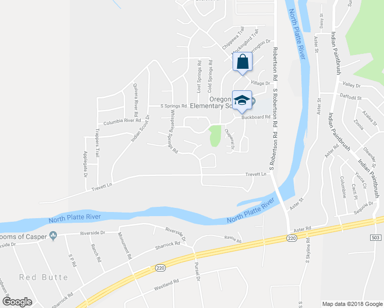 map of restaurants, bars, coffee shops, grocery stores, and more near 3471 Whispering Springs Road in Casper