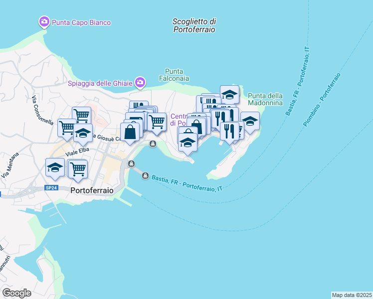 map of restaurants, bars, coffee shops, grocery stores, and more near 2 Via Sebastiano Lambardi in Portoferraio