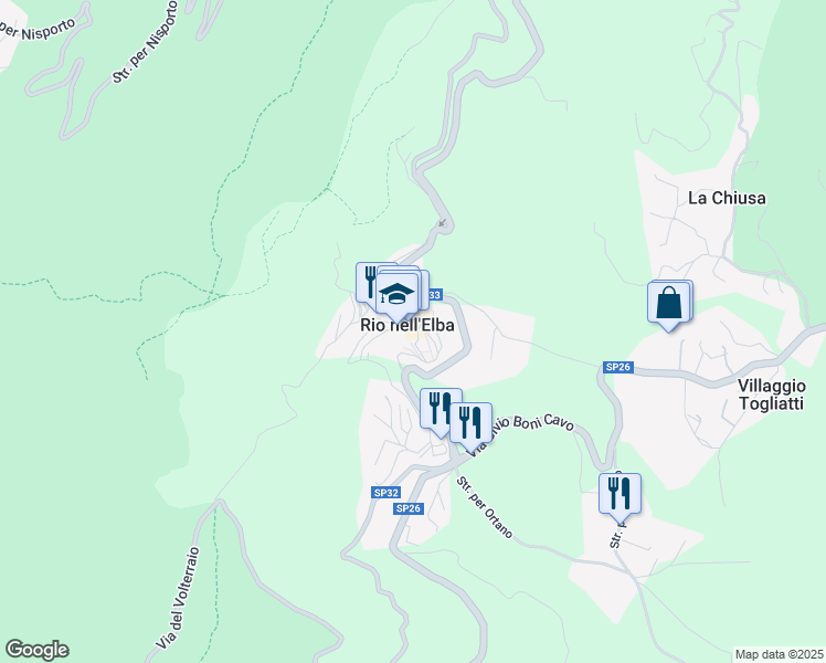 map of restaurants, bars, coffee shops, grocery stores, and more near 24 Via Aldo Moro in Rio Nell'elba
