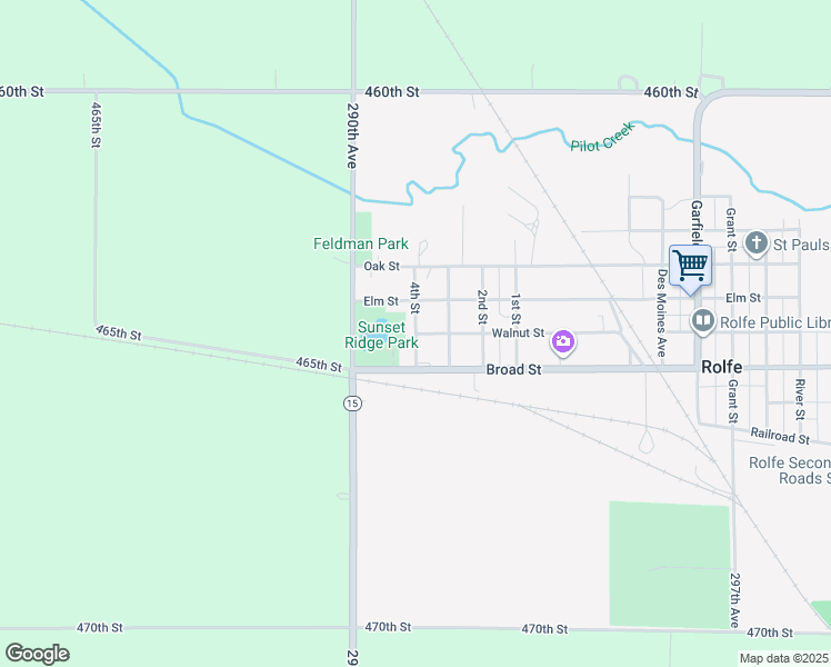 map of restaurants, bars, coffee shops, grocery stores, and more near 4th Street in Rolfe