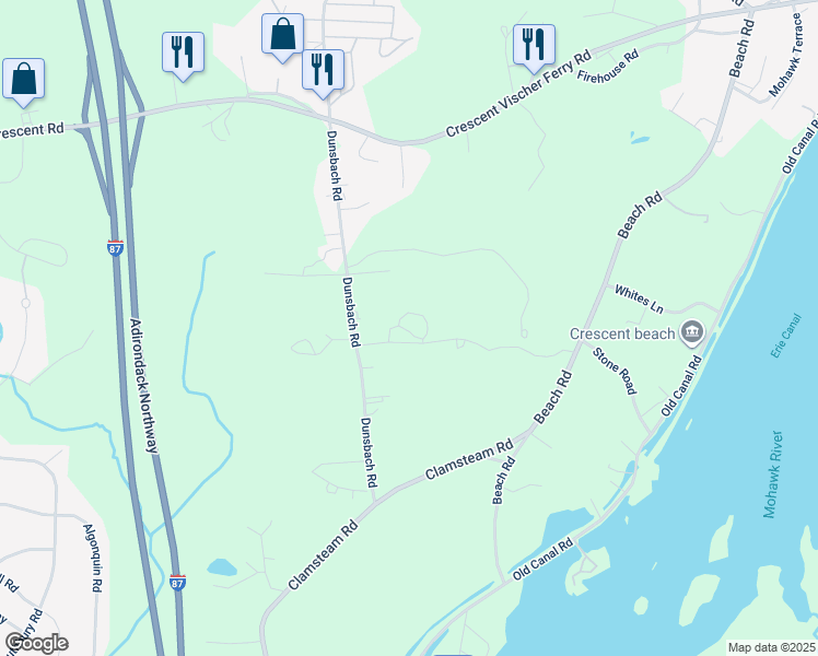 map of restaurants, bars, coffee shops, grocery stores, and more near 25 Dunsbach Road in Saratoga County