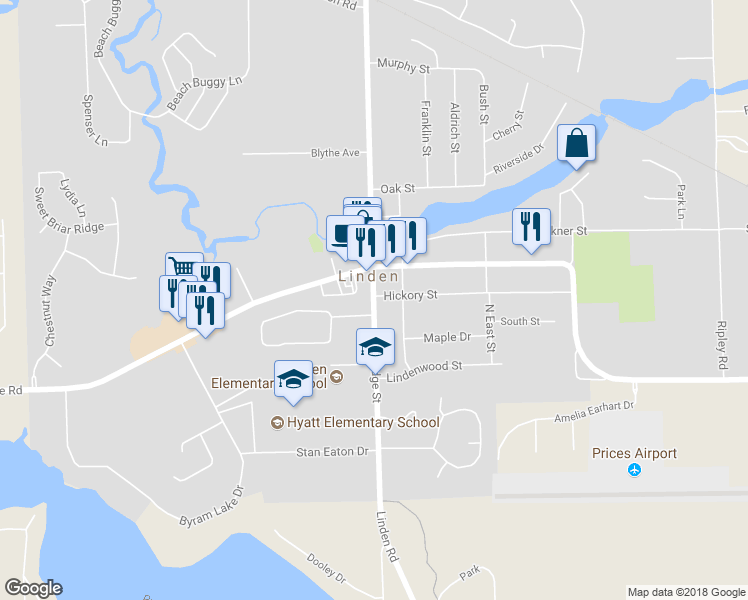 map of restaurants, bars, coffee shops, grocery stores, and more near 209 South Bridge Street in Linden