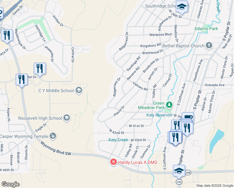map of restaurants, bars, coffee shops, grocery stores, and more near 3600-3670 Navarre Rd in Casper