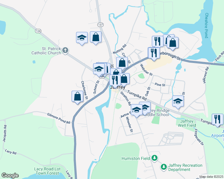map of restaurants, bars, coffee shops, grocery stores, and more near in Jaffrey