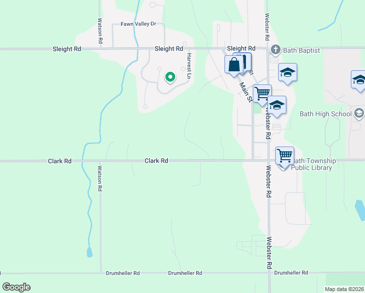 map of restaurants, bars, coffee shops, grocery stores, and more near 5361 Clark Road in Bath Township