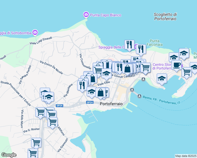 map of restaurants, bars, coffee shops, grocery stores, and more near 4 Via Rodolfo Manganaro in Portoferraio