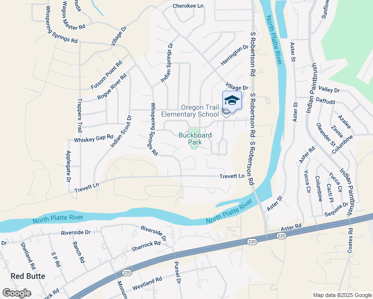 map of restaurants, bars, coffee shops, grocery stores, and more near 6461 Buckboard Road in Casper