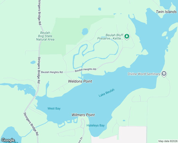 map of restaurants, bars, coffee shops, grocery stores, and more near 2108 Beulah Heights Road in East Troy