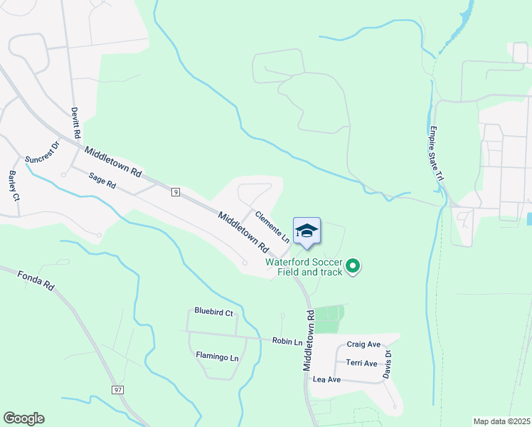 map of restaurants, bars, coffee shops, grocery stores, and more near 14 Clemente Lane in Waterford