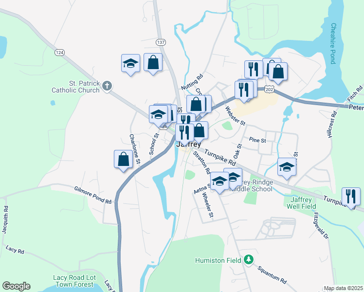 map of restaurants, bars, coffee shops, grocery stores, and more near in Jaffrey