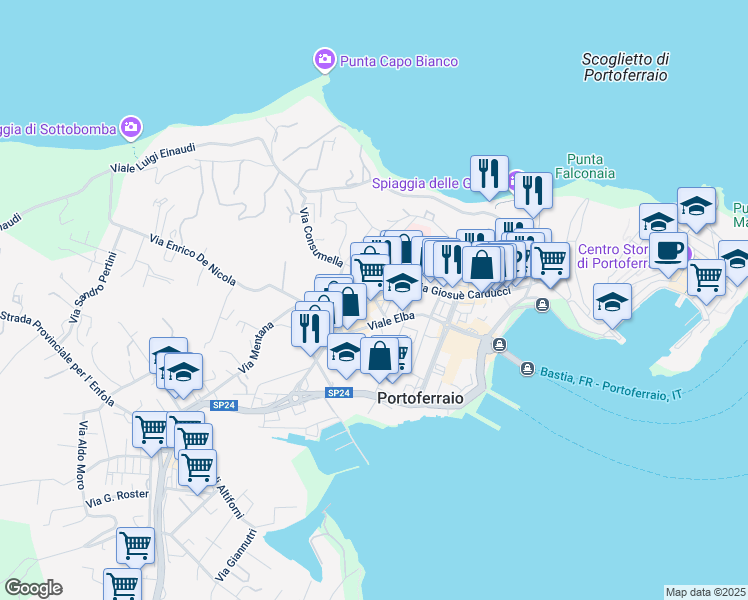 map of restaurants, bars, coffee shops, grocery stores, and more near 4 Via Rodolfo Manganaro in Portoferraio