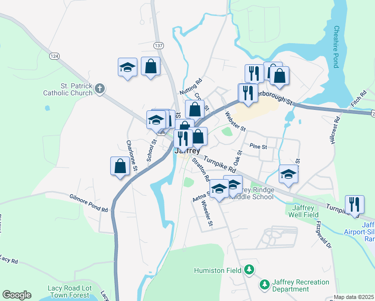 map of restaurants, bars, coffee shops, grocery stores, and more near in Jaffrey