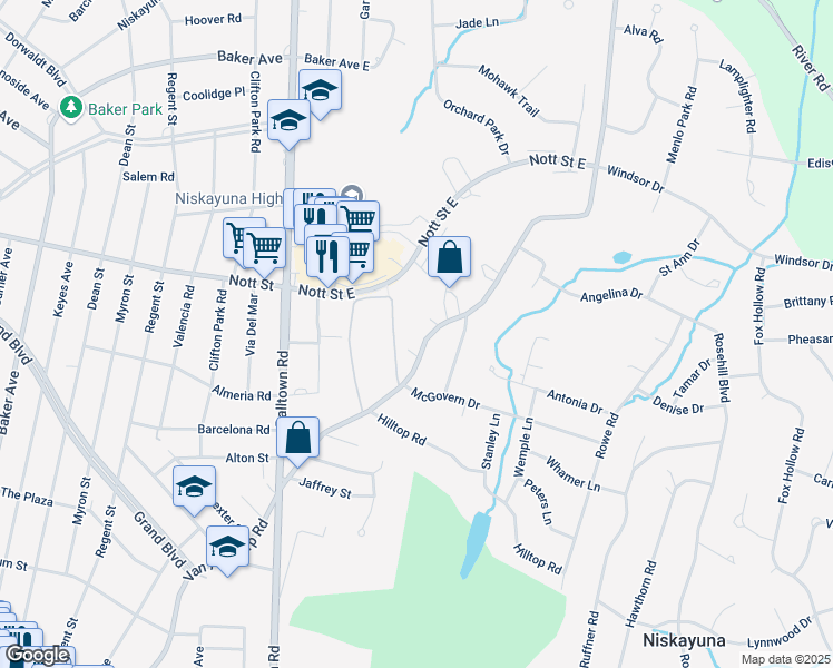 map of restaurants, bars, coffee shops, grocery stores, and more near 1467 Van Antwerp Road in Schenectady County