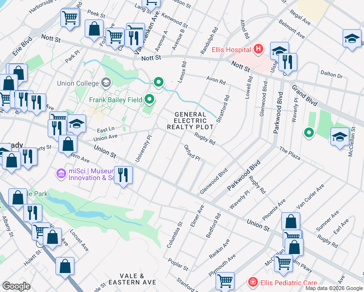 map of restaurants, bars, coffee shops, grocery stores, and more near 1087 Wendell Avenue in Schenectady