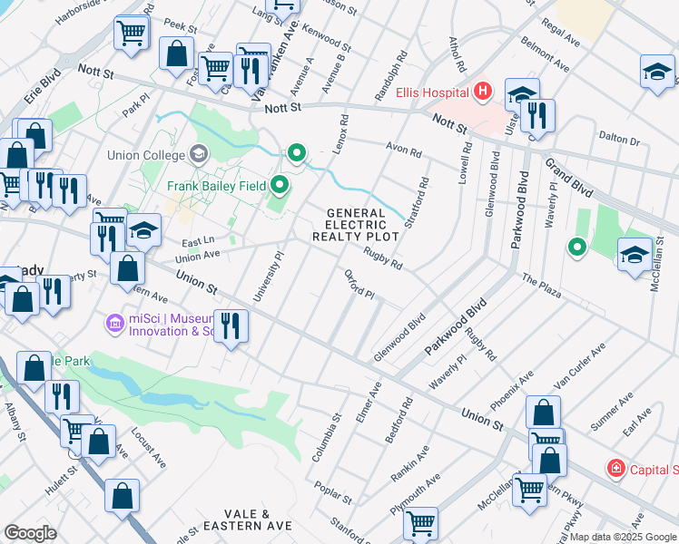 map of restaurants, bars, coffee shops, grocery stores, and more near 1087 Wendell Avenue in Schenectady