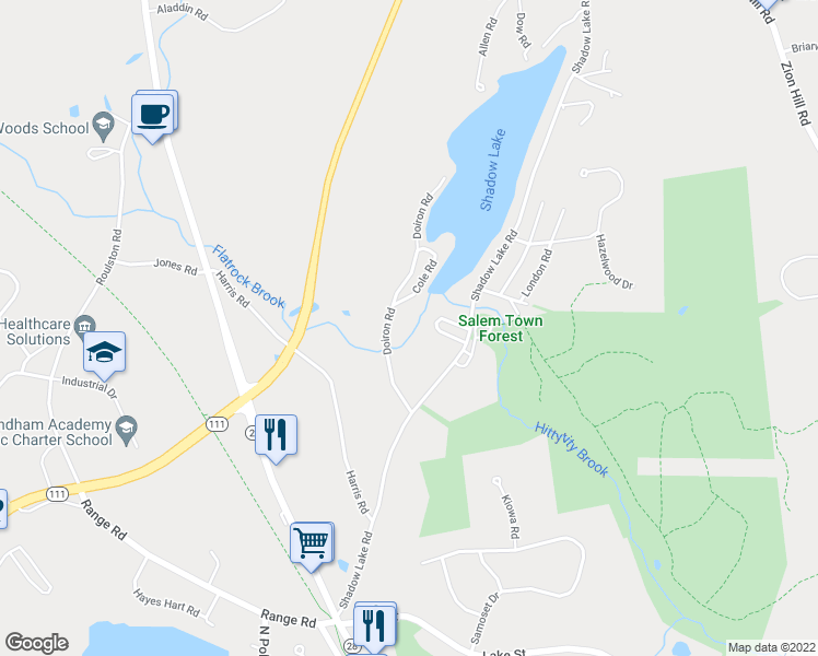 map of restaurants, bars, coffee shops, grocery stores, and more near 8 Doiron Road in Windham