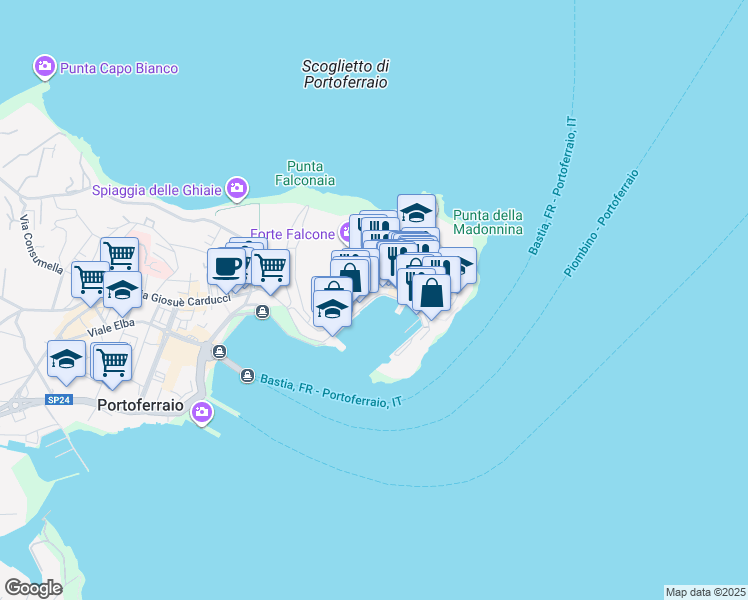 map of restaurants, bars, coffee shops, grocery stores, and more near 9 Calata Mazzini in Portoferraio