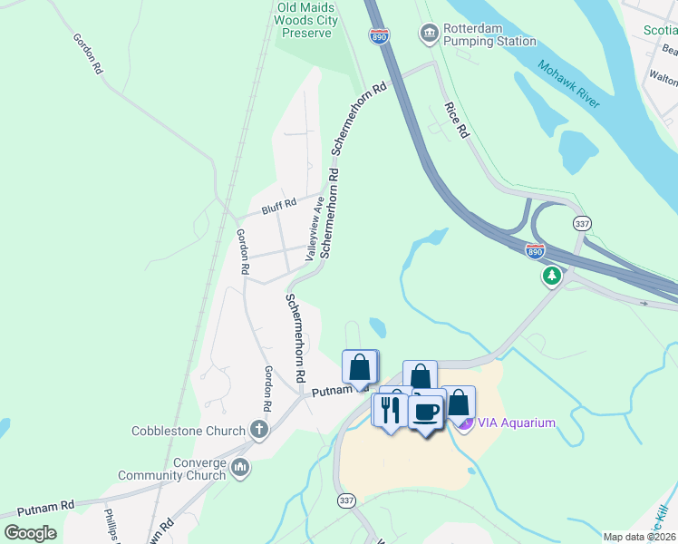 map of restaurants, bars, coffee shops, grocery stores, and more near 71 Schermerhorn Road in Schenectady