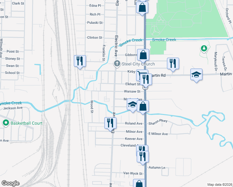 map of restaurants, bars, coffee shops, grocery stores, and more near 1634 Electric Avenue in Buffalo